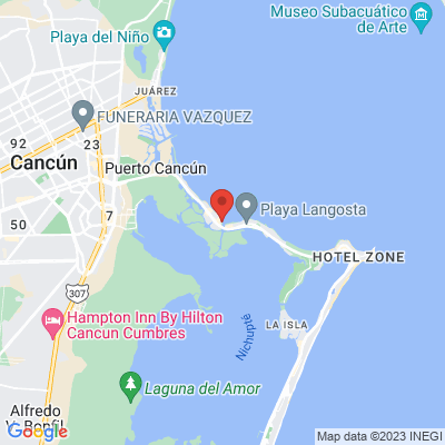 map from Cancun Airport to Ferry Cancún, El Embarcadero, A: isla Mujeres