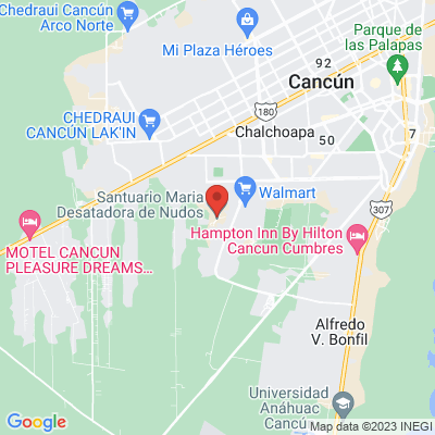 map from Cancun Airport to Santuario Maria Desatadora de Nudos