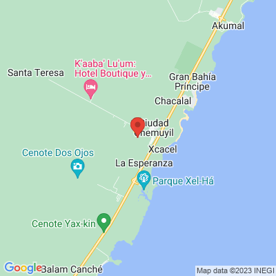 map from Cancun Airport to Cenote Xunaan-Ha