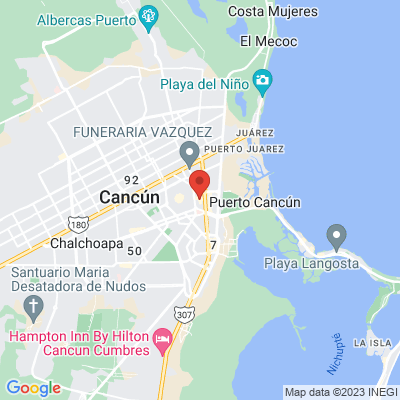 map from Cancun Airport to Parque de las Palapas