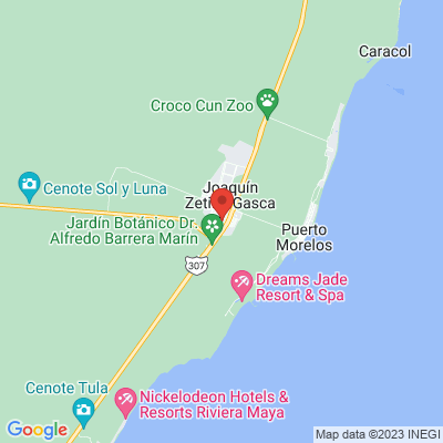 map from Cancun Airport to Buenos Días Bed and Breakfast Puerto Morelos